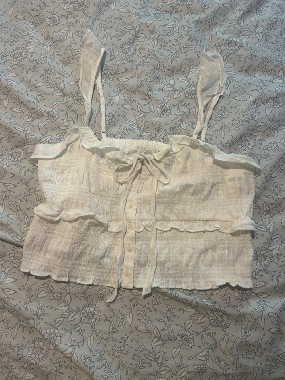 White Ruffled Tie-Front Crop Tank Top